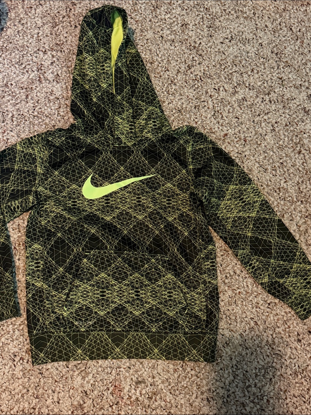 Nike Black & Neon Green Geometric Print Kids Hoodie